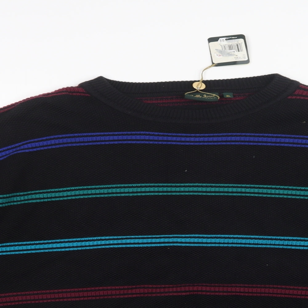 Bobby Jones Mens Black Striped Knit Pullover Jumper Size XL