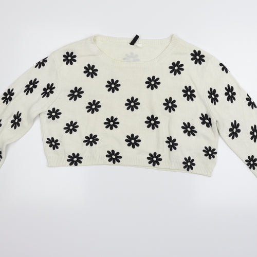 Divided Womens Beige Geometric  Pullover Jumper Size L