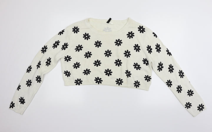Divided Womens Beige Geometric  Pullover Jumper Size L