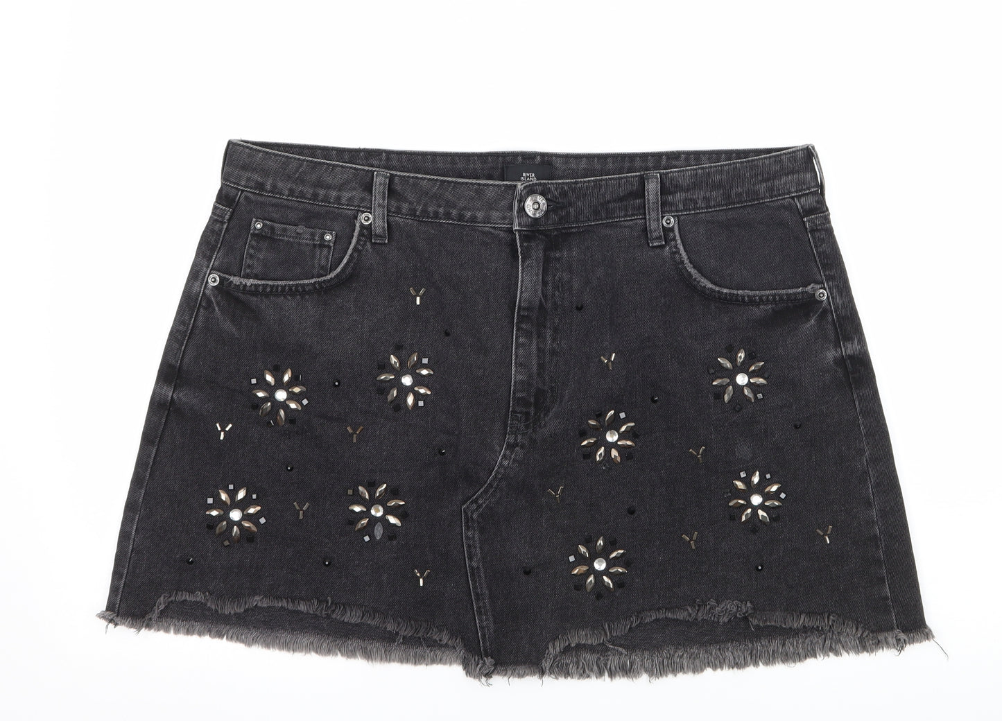 River Island Womens Grey  Denim A-Line Skirt Size 18