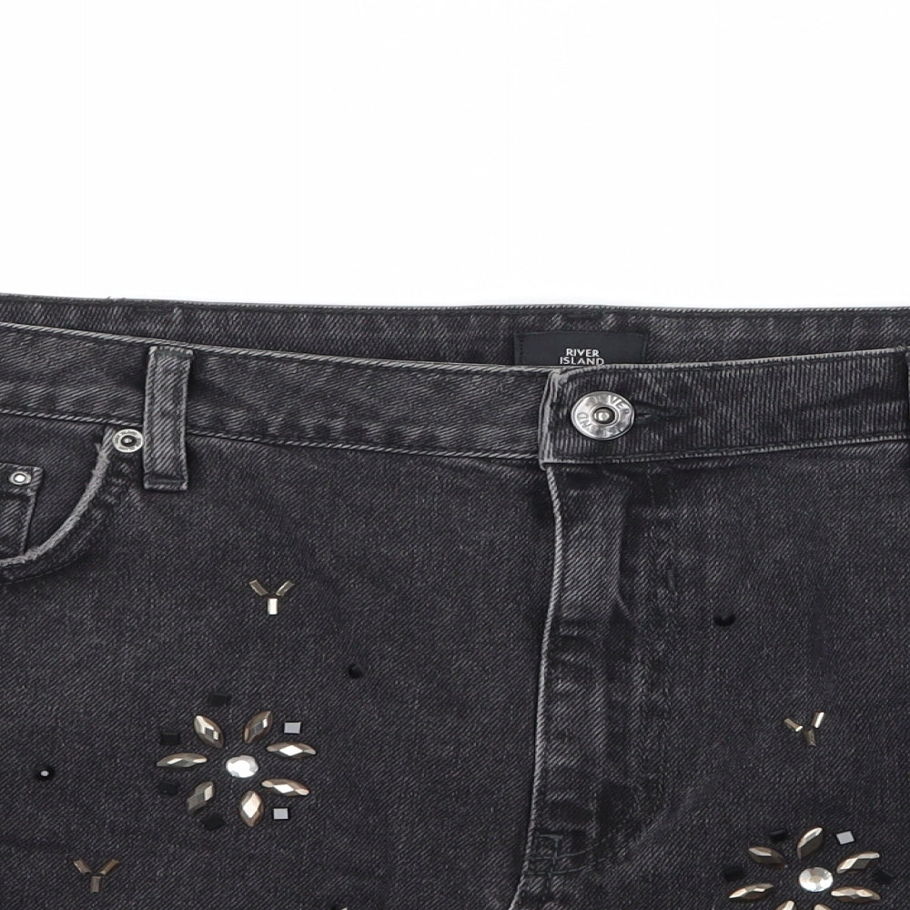 River Island Womens Grey  Denim A-Line Skirt Size 18