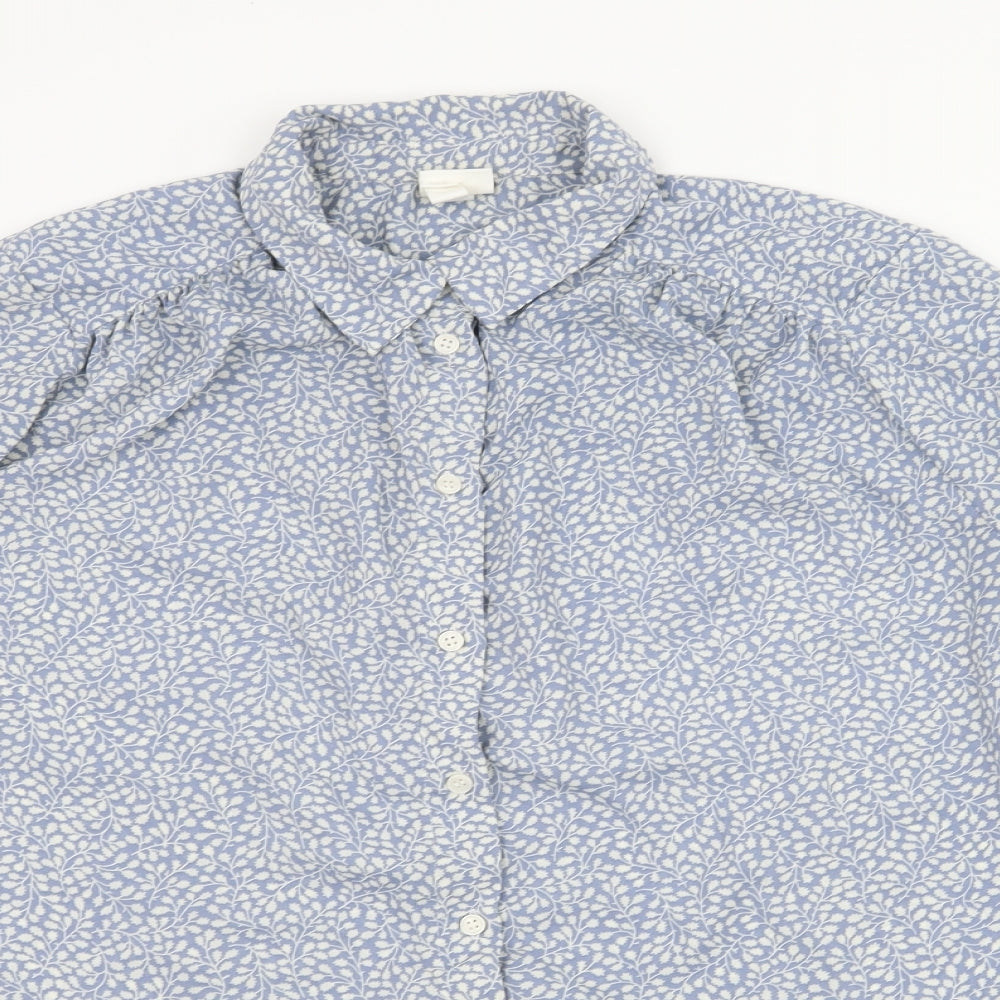 H&M Womens Blue Floral Chiffon Basic Blouse Size 14