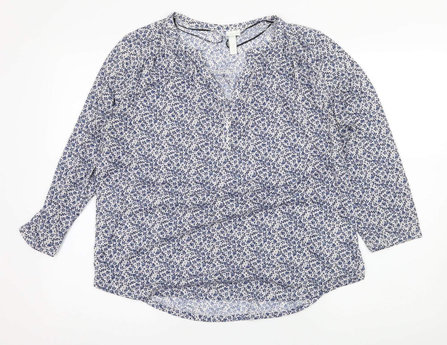 H&M Womens Blue Floral Jersey Basic Blouse Size L