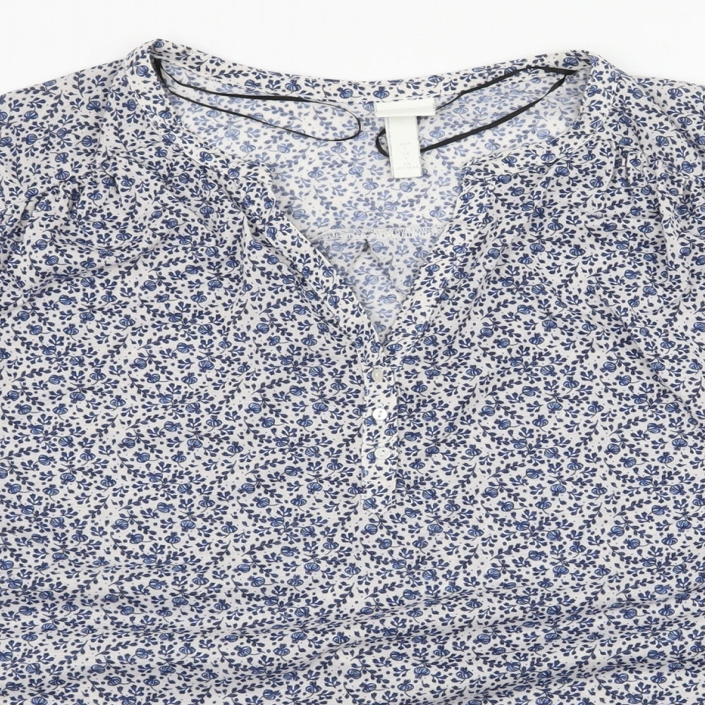 H&M Womens Blue Floral Jersey Basic Blouse Size L