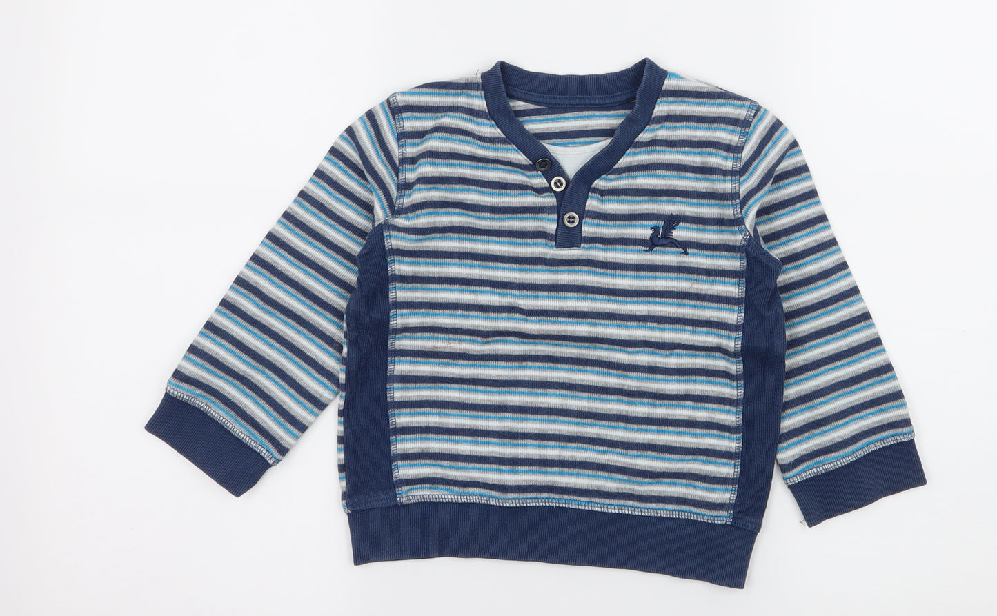 Matalan Boys Blue Striped Jersey Pullover Sweatshirt Size 3-4 Years