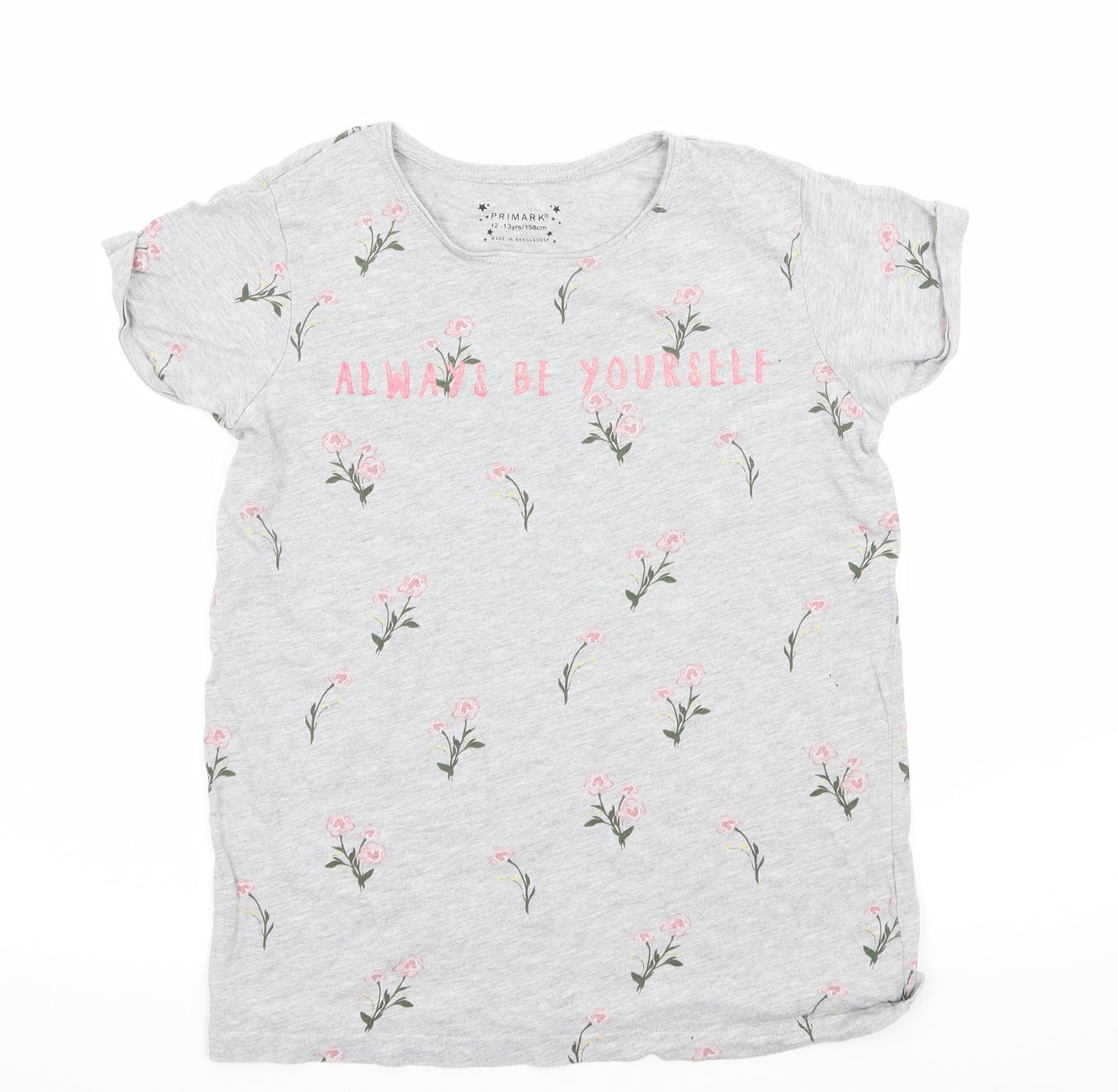 Primark Girls Grey  Jersey Basic T-Shirt Size 12-13 Years  - Always be yourself