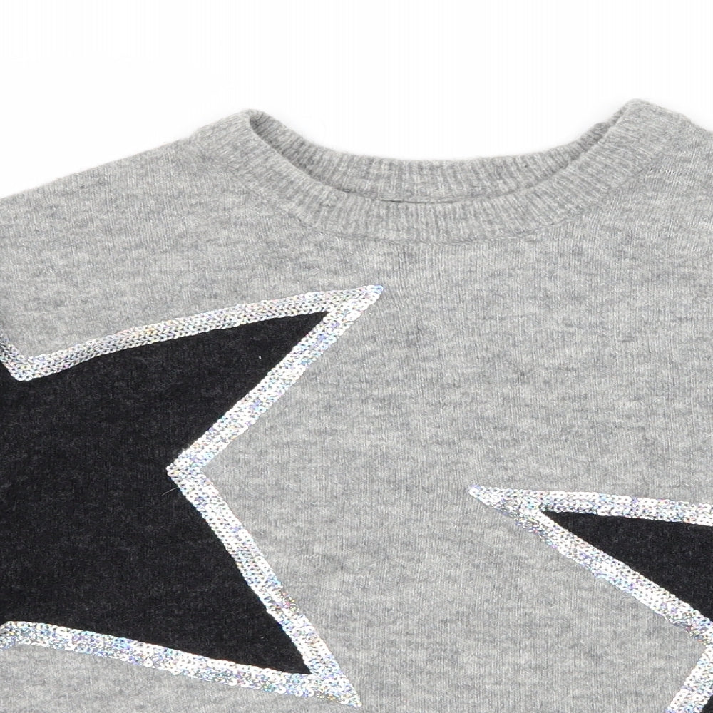 F& Girls Grey Geometric Knit Pullover Jumper Size 11-12 Years  - Stars