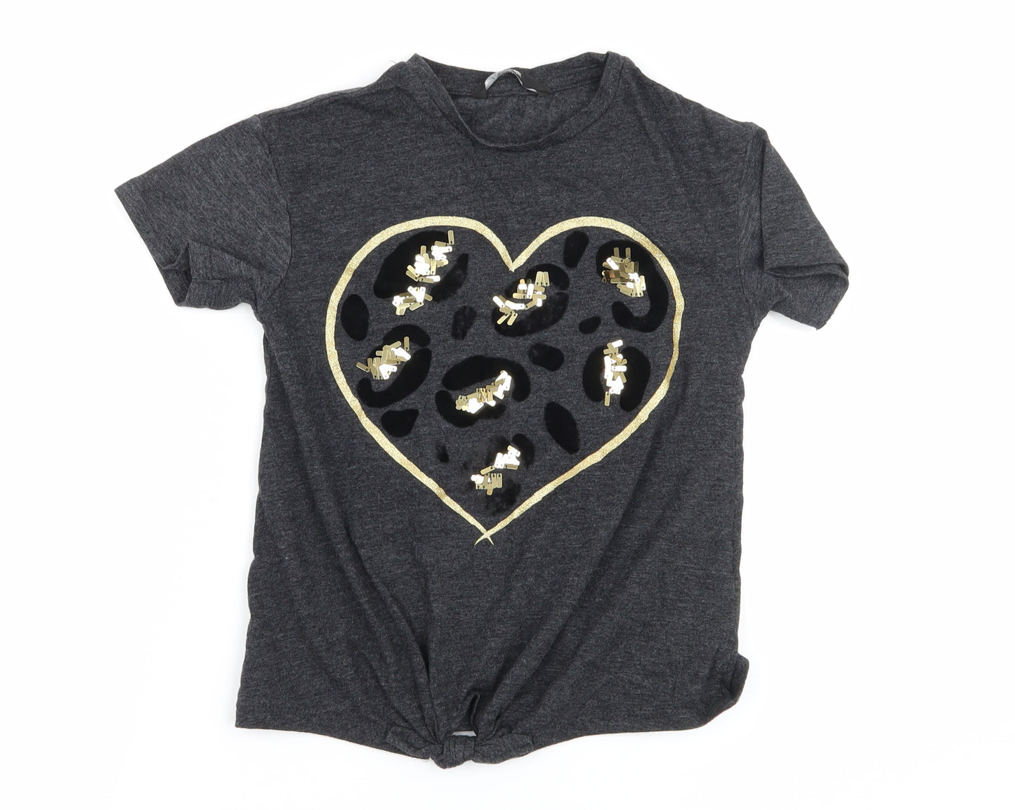 George Girls Grey Geometric Jersey Basic T-Shirt Size 5-6 Years  - Love heart
