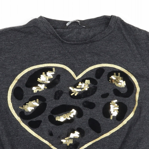 George Girls Grey Geometric Jersey Basic T-Shirt Size 5-6 Years  - Love heart