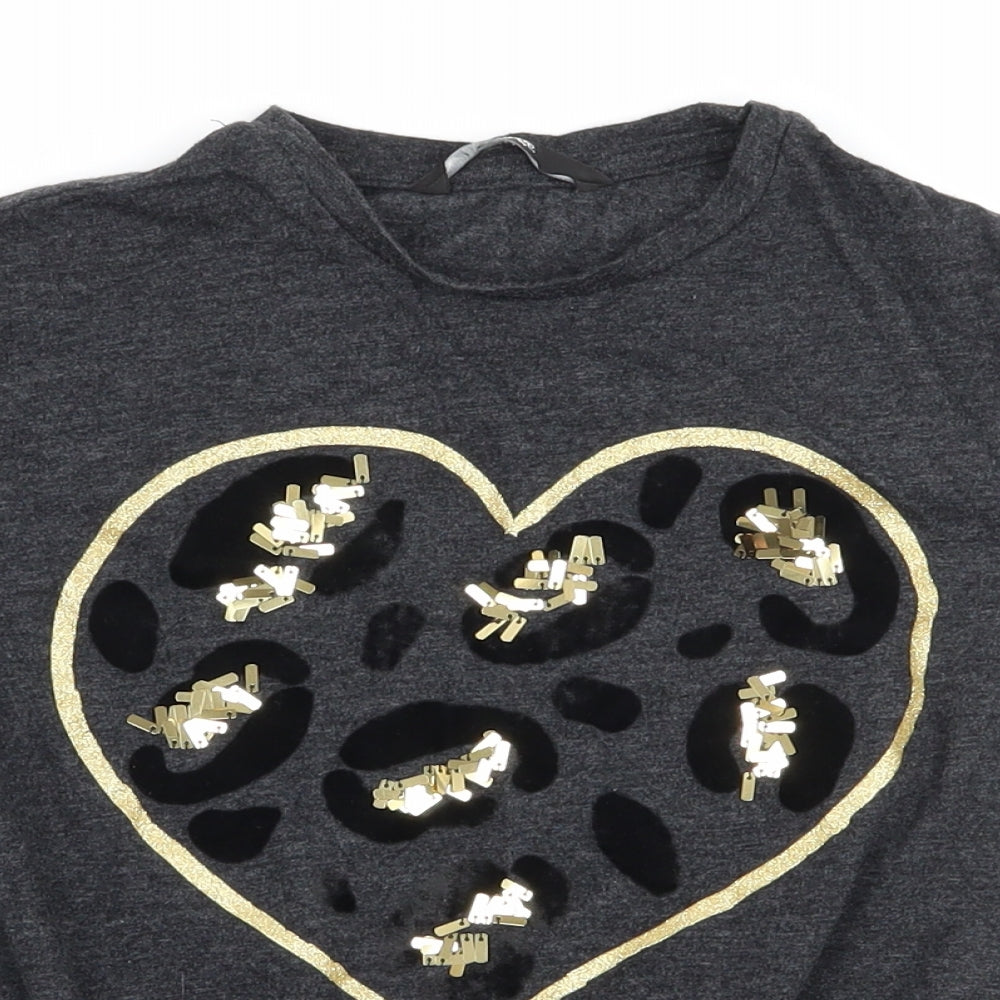 George Girls Grey Geometric Jersey Basic T-Shirt Size 5-6 Years  - Love heart
