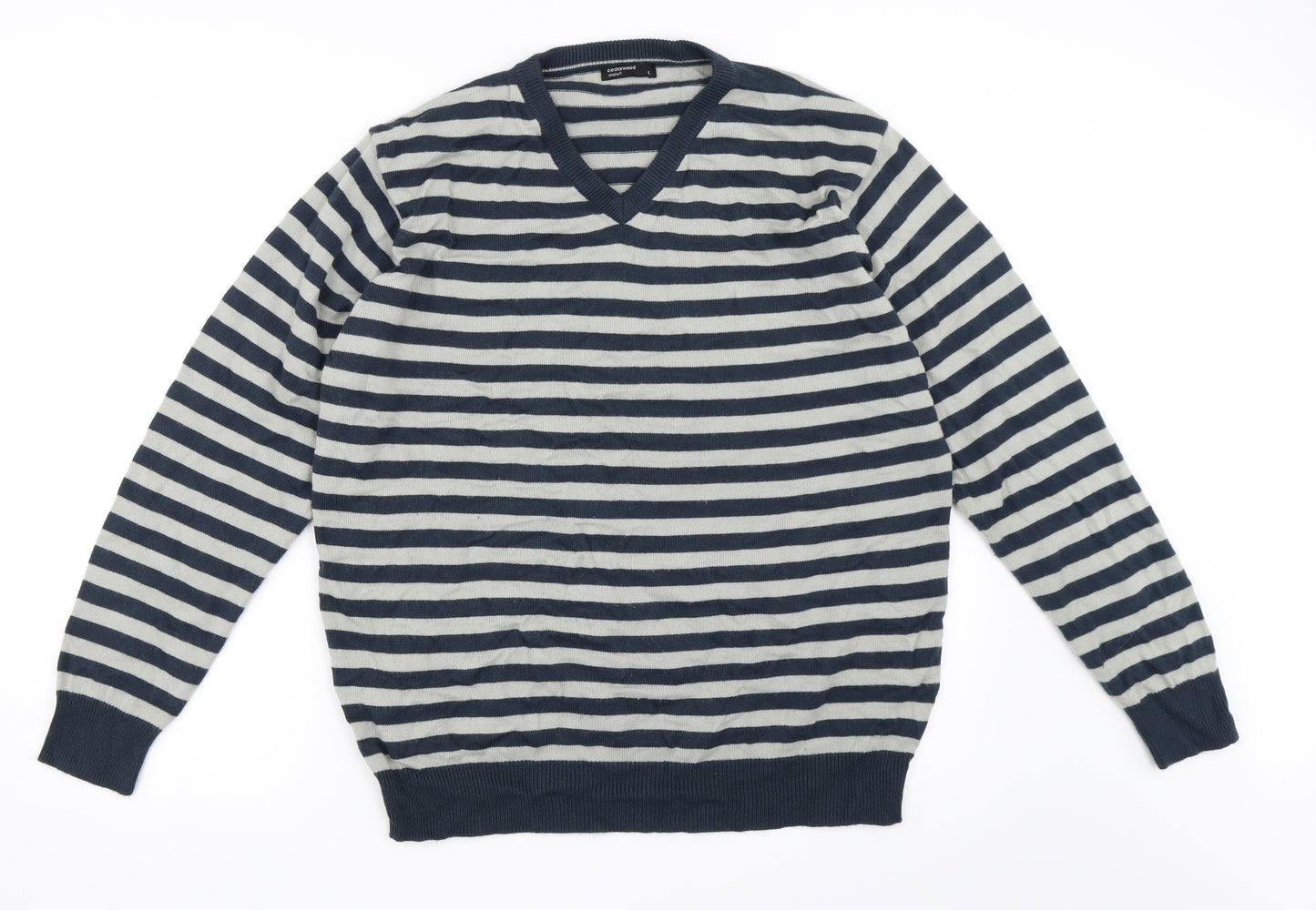 Cedar Wood State Mens Blue Striped  Pullover Jumper Size L