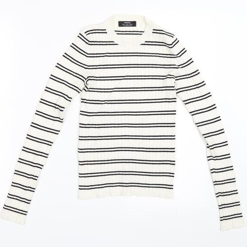 Bershka Womens Ivory Striped  Pullover Jumper Size S