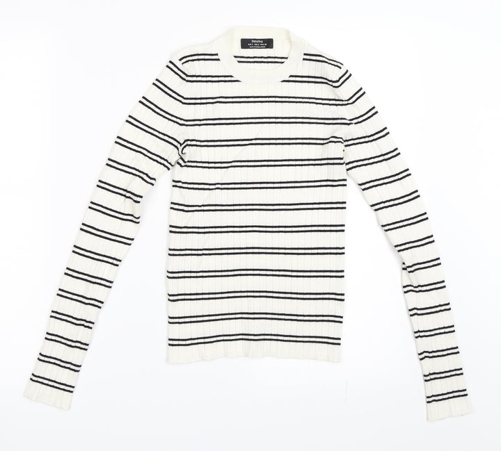 Bershka Womens Ivory Striped Pullover Jumper Size S