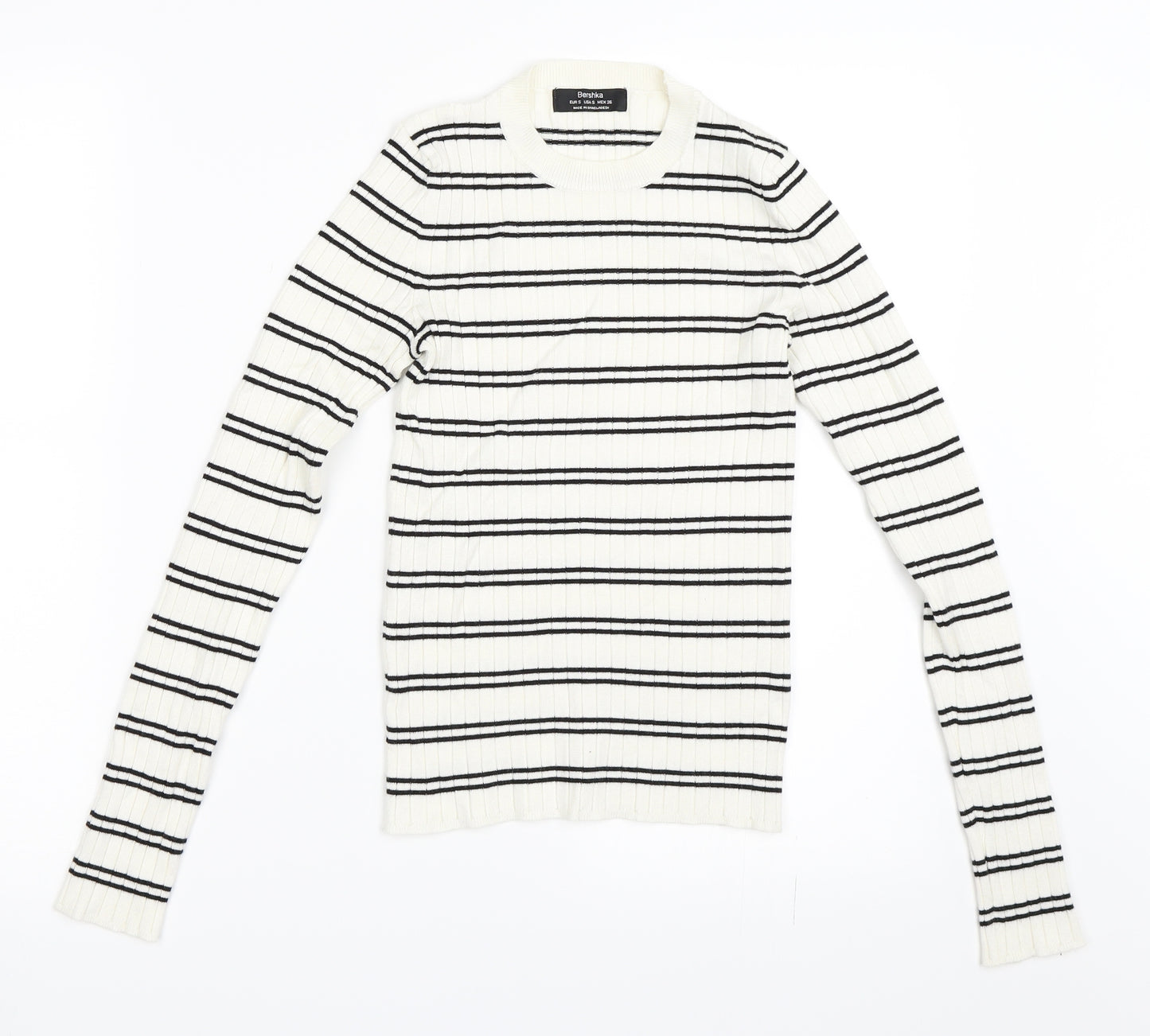 Bershka Womens Ivory Striped  Pullover Jumper Size S