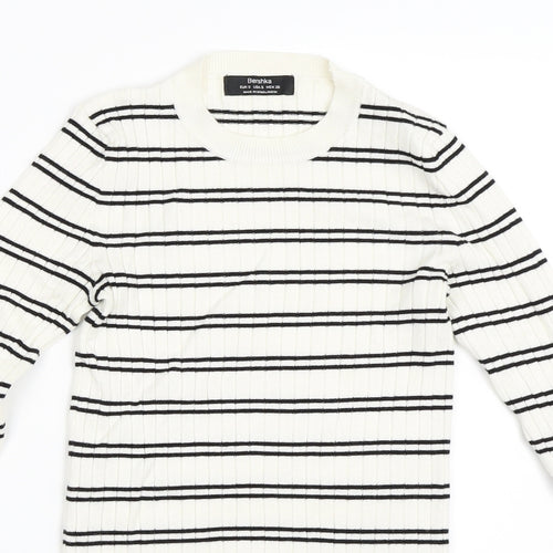 Bershka Womens Ivory Striped  Pullover Jumper Size S