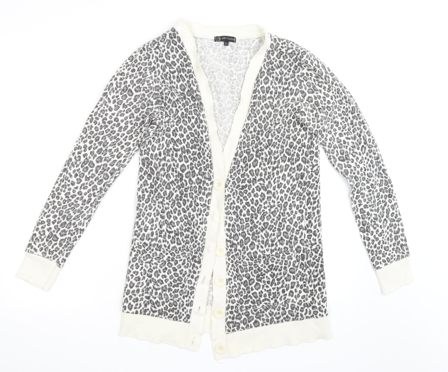 Ellie Louise Womens Grey Animal Print  Cardigan Jumper Size M