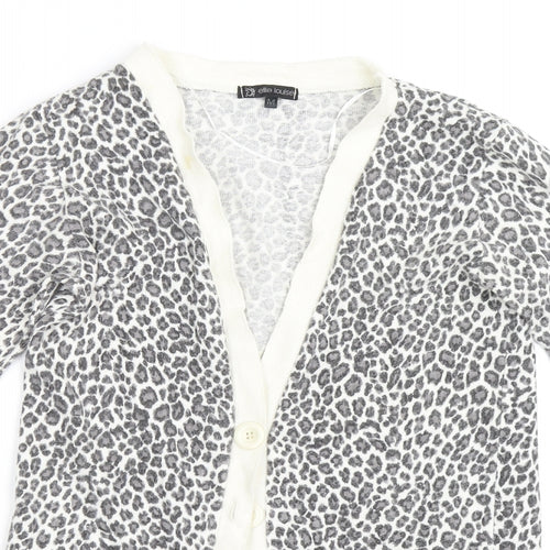 Ellie Louise Womens Grey Animal Print  Cardigan Jumper Size M