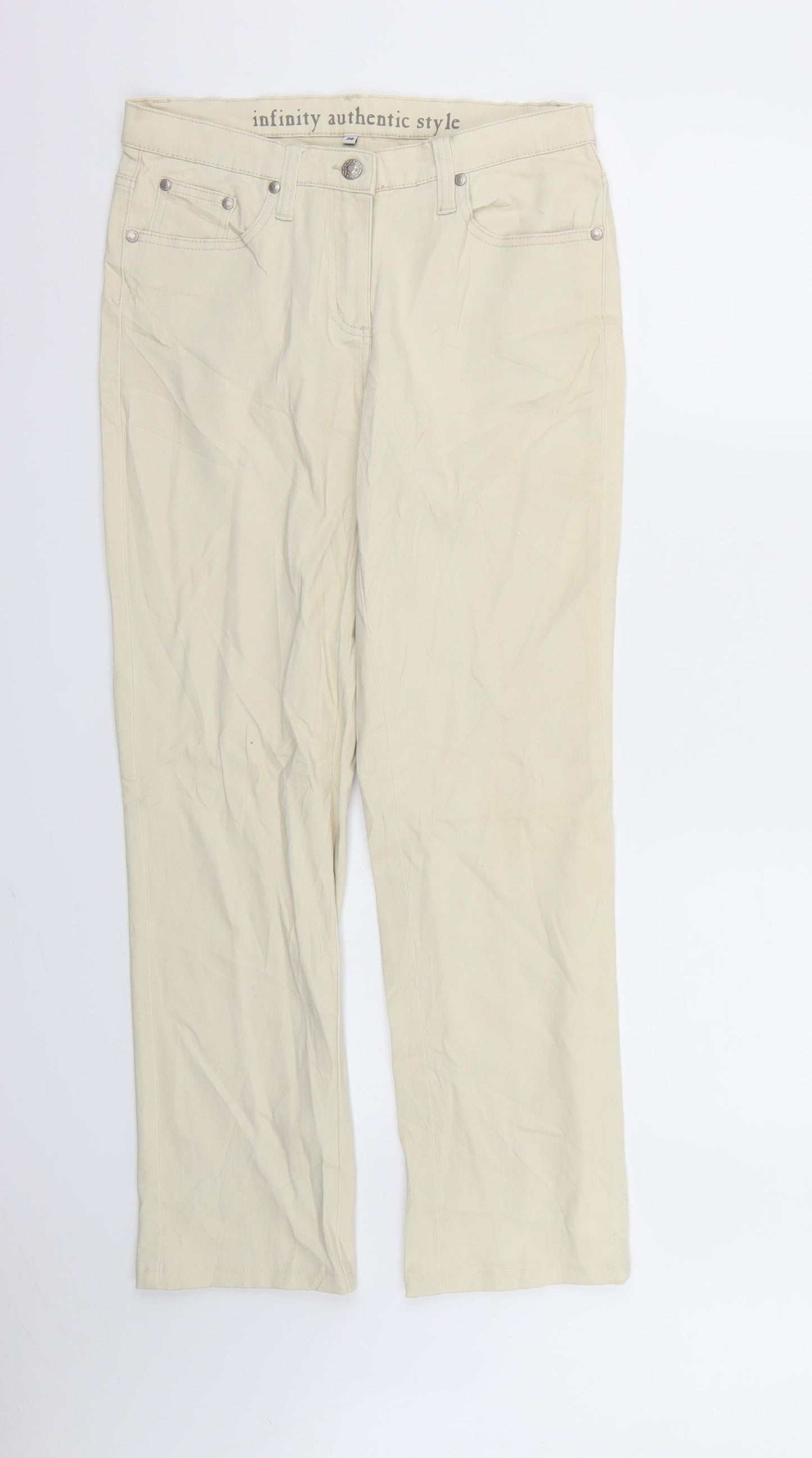 Preworn Womens Beige  Denim Straight Jeans Size 8 L29 in