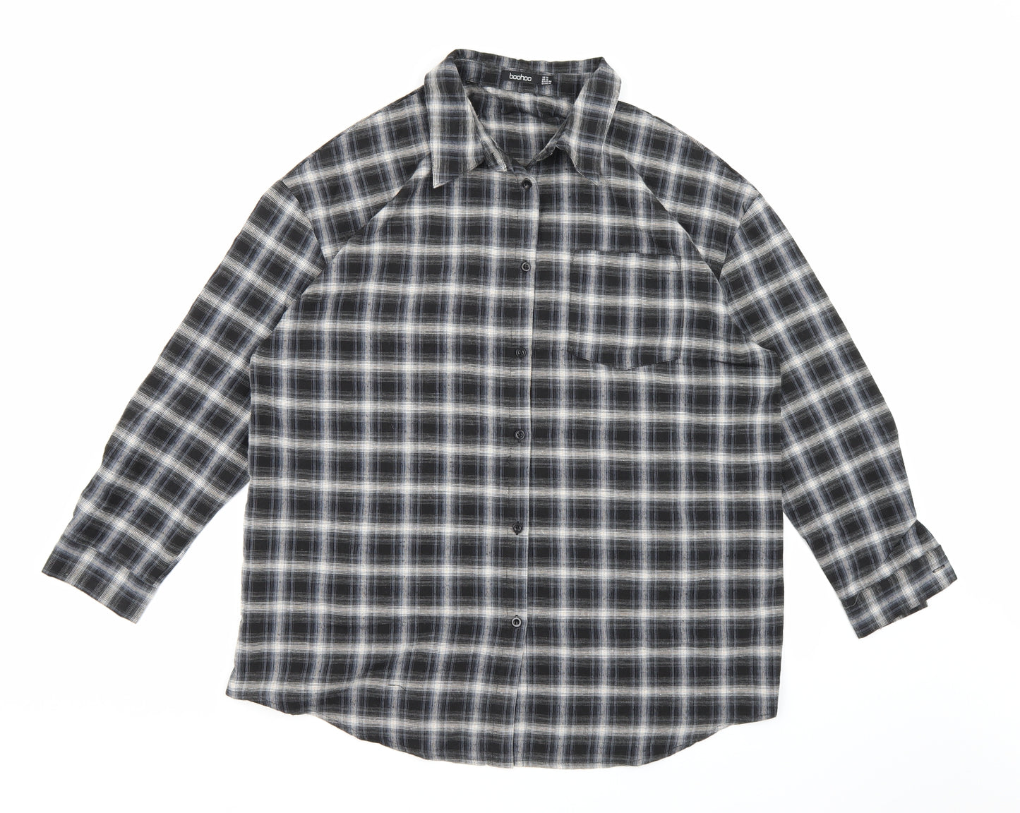 Boohoo Womens Black Check  Shirt Dress  Size 16