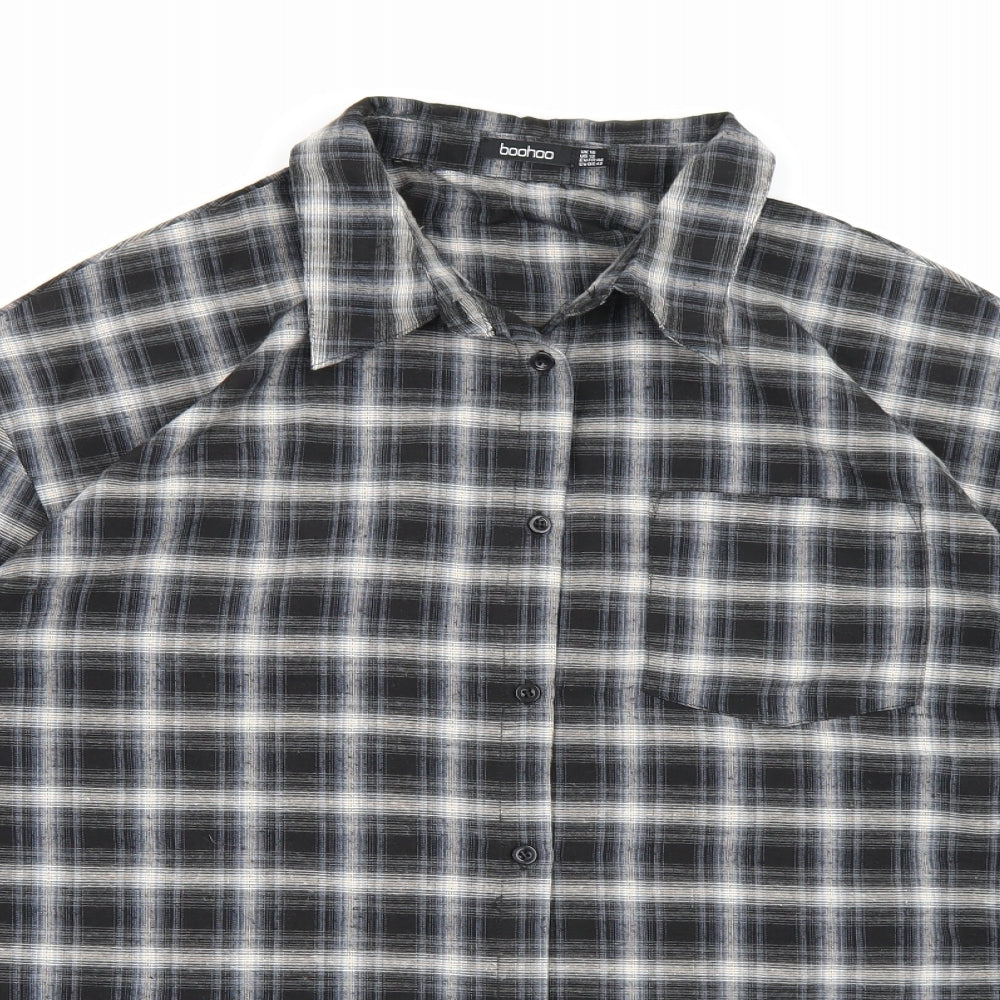 Boohoo Womens Black Check  Shirt Dress  Size 16