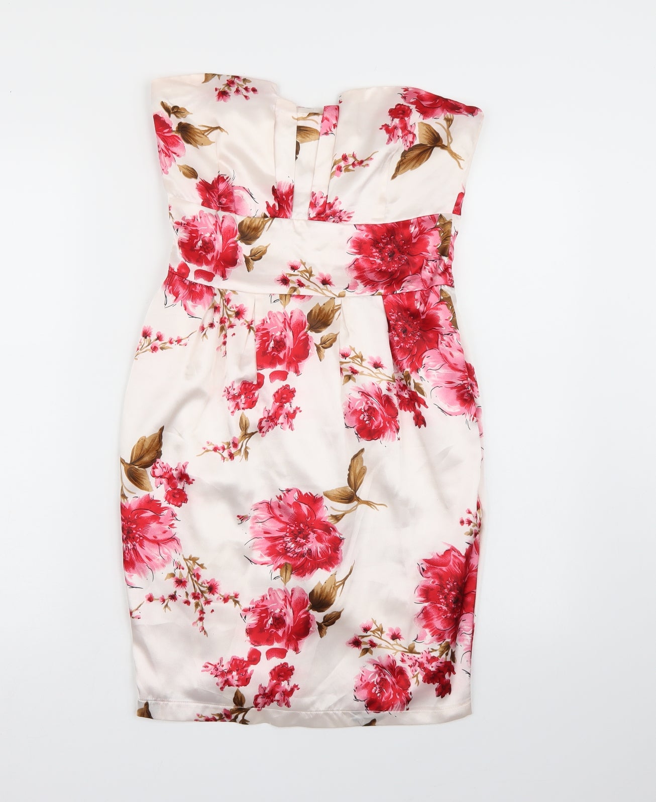 Boohoo Womens White Floral Satin Bodycon  Size 8