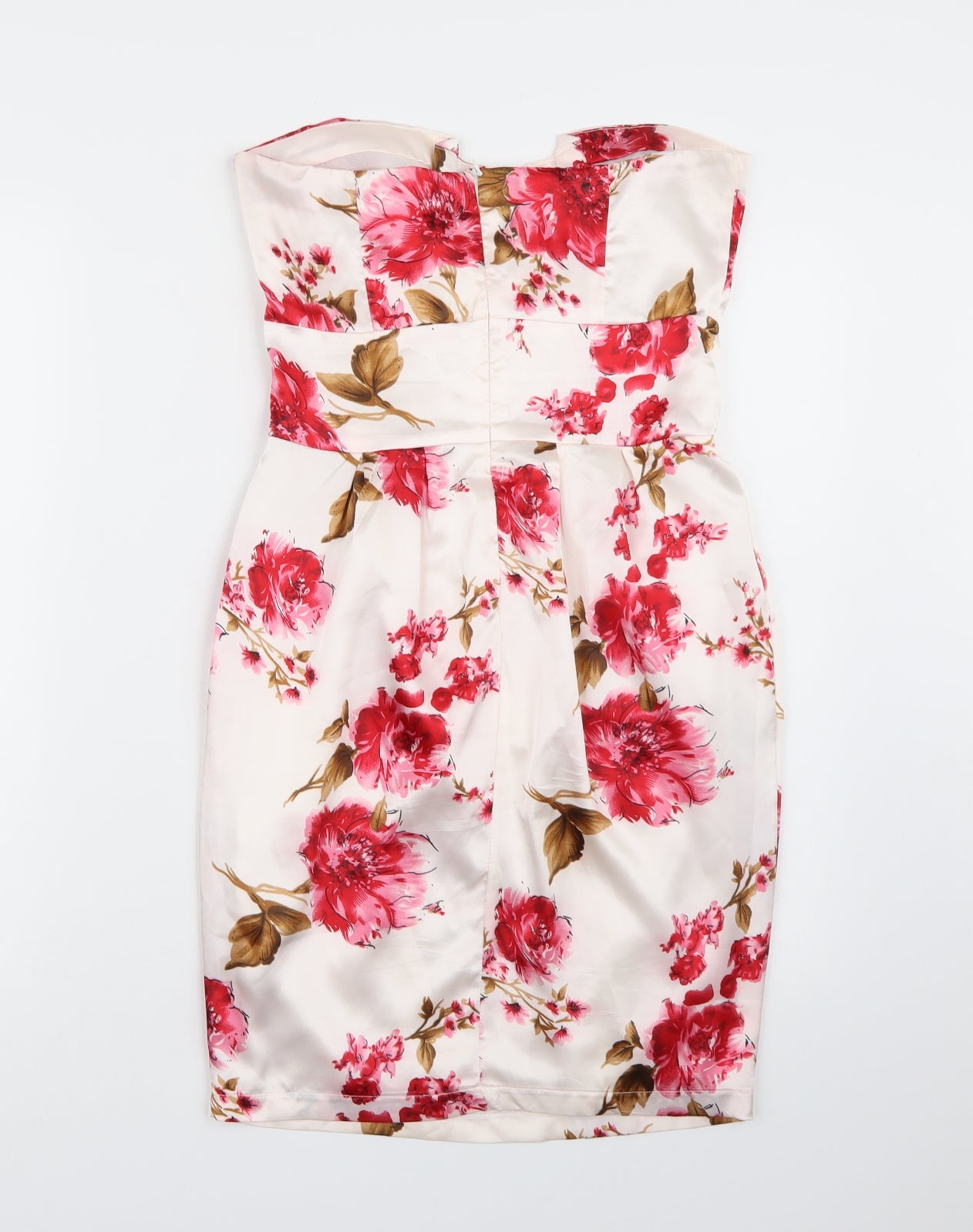 Boohoo Womens White Floral Satin Bodycon  Size 8