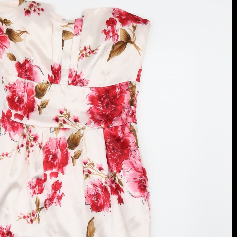 Boohoo Womens White Floral Satin Bodycon  Size 8