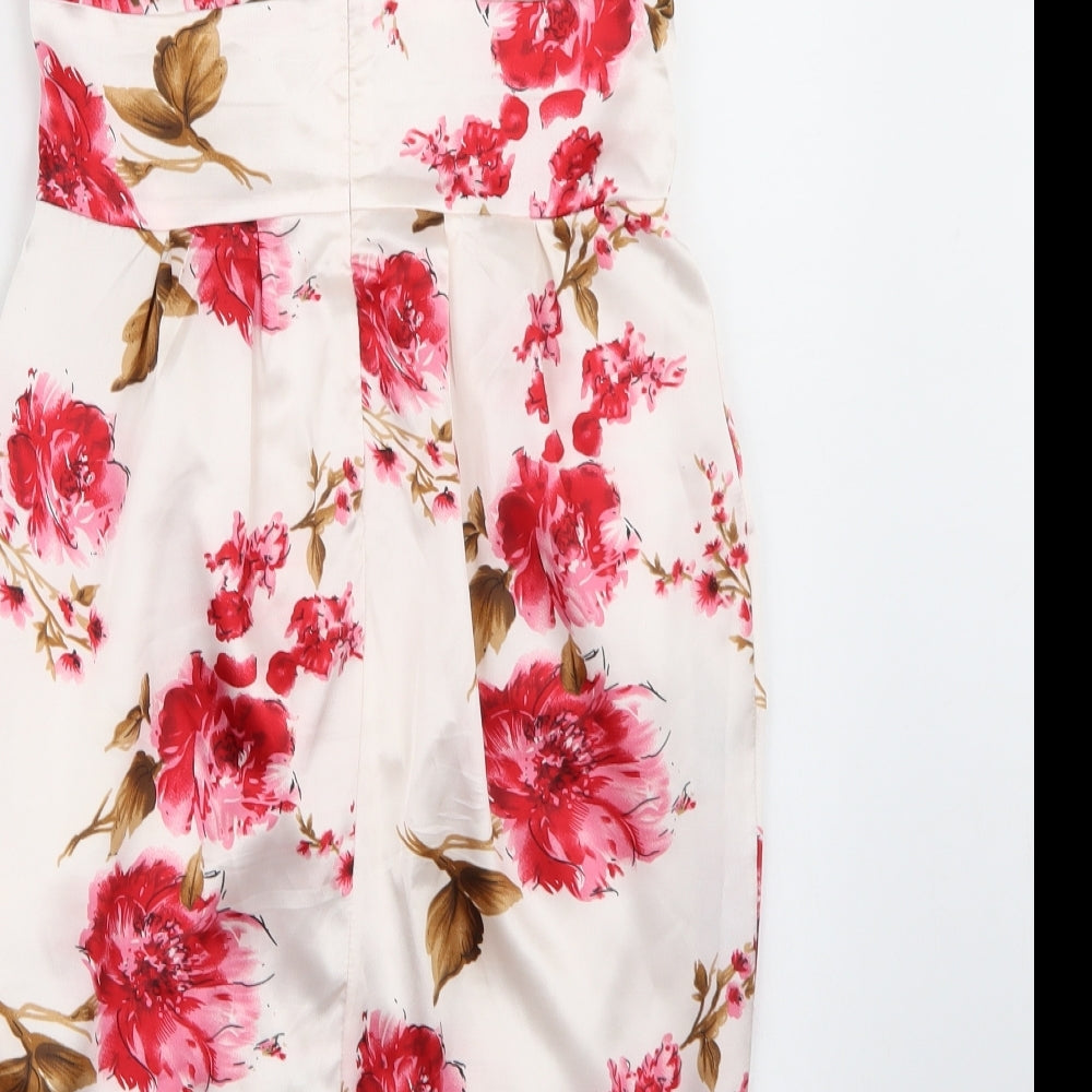 Boohoo Womens White Floral Satin Bodycon  Size 8