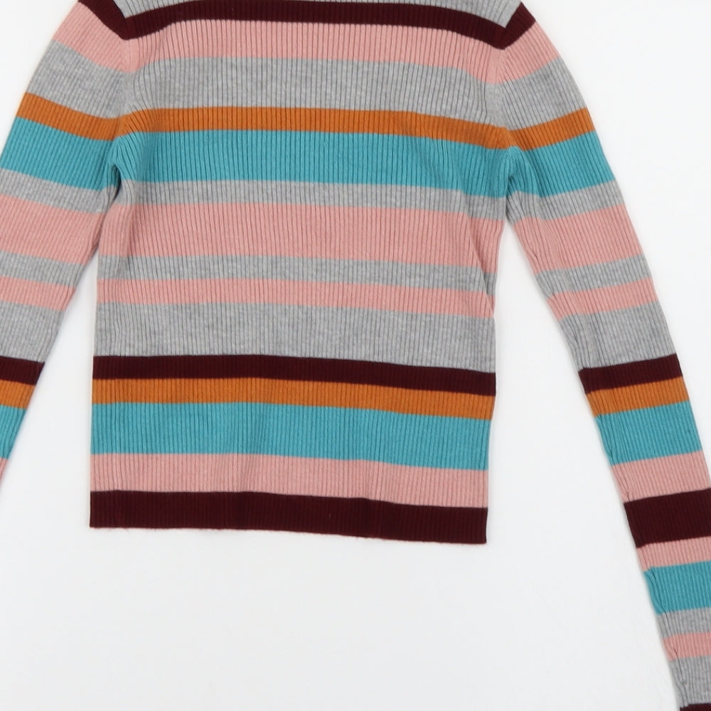 Pull&Bear Womens Multicoloured Striped Knit Pullover Jumper Size S