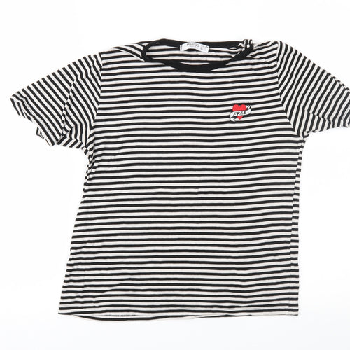 Mando Womens Black Striped Jersey Basic T-Shirt Size S
