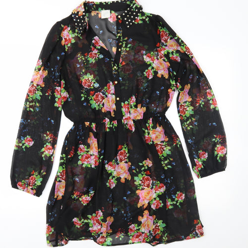 George Womens Black Floral Chiffon Fit & Flare  Size 12
