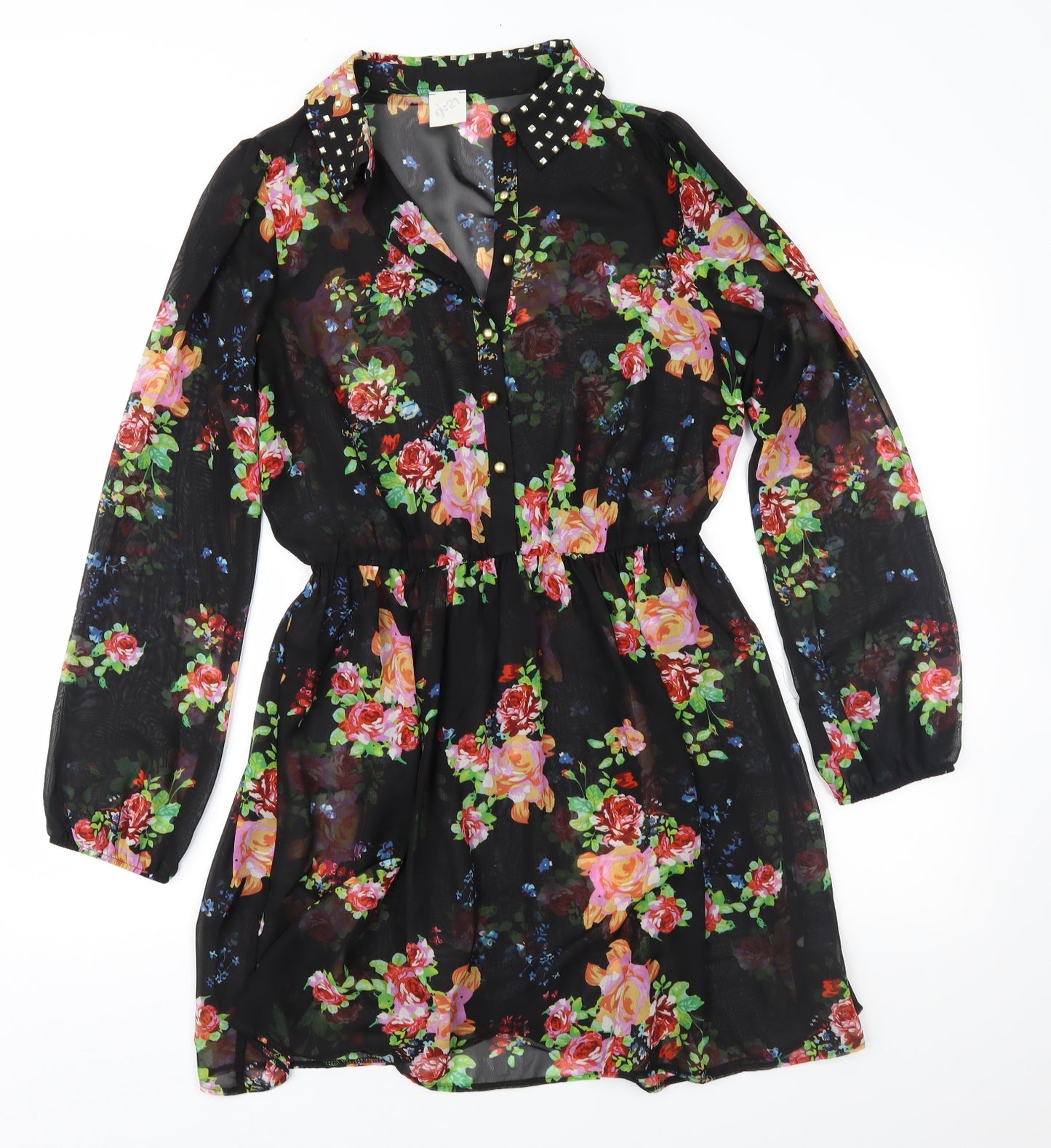 George Womens Black Floral Chiffon Fit & Flare  Size 12