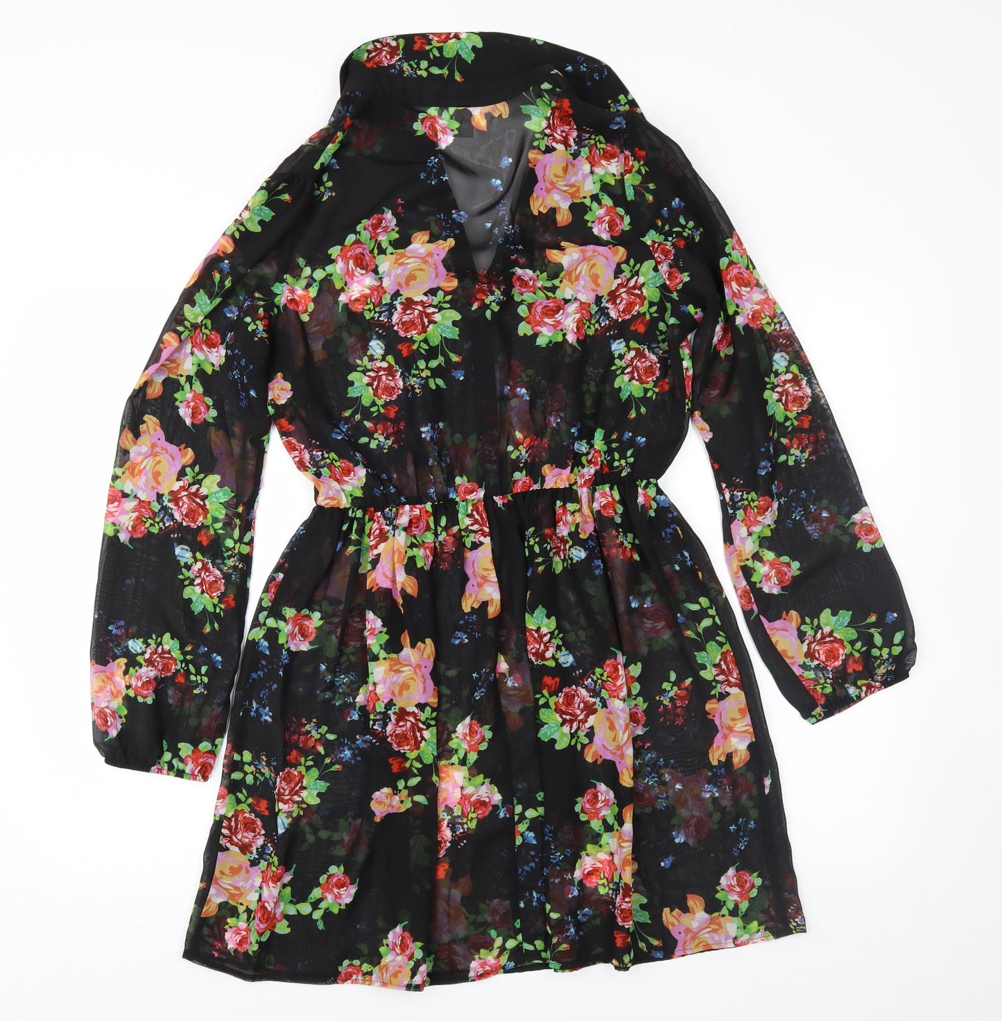 George Womens Black Floral Chiffon Fit & Flare  Size 12