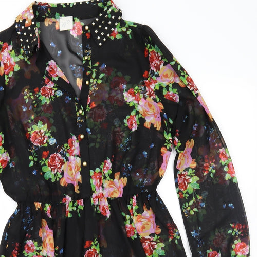 George Womens Black Floral Chiffon Fit & Flare  Size 12