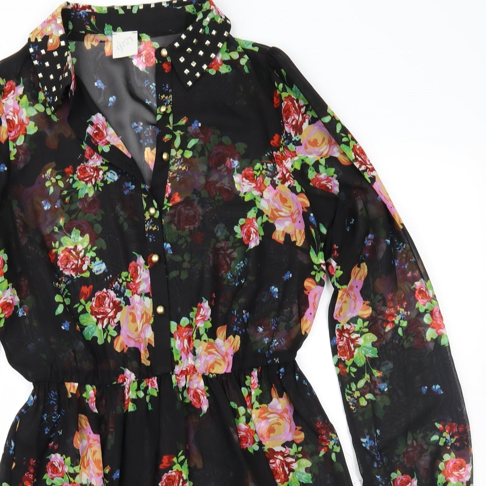 George Womens Black Floral Chiffon Fit & Flare  Size 12