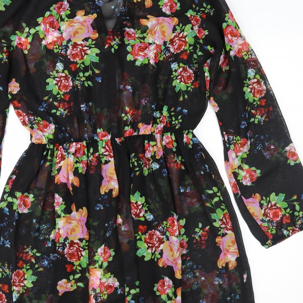 George Womens Black Floral Chiffon Fit & Flare  Size 12