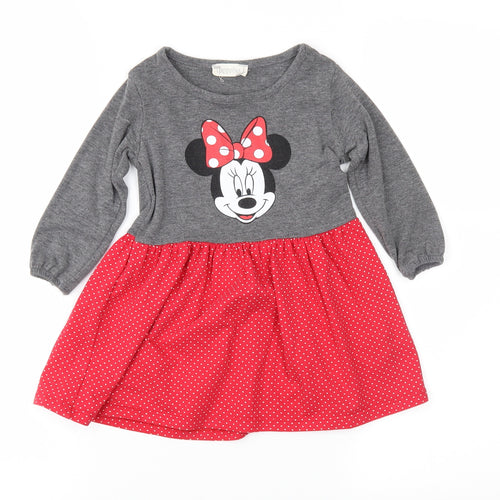 Poppins Girls Red Polka Dot Jersey Fit & Flare  Size 12 Months  - Minie Mouse
