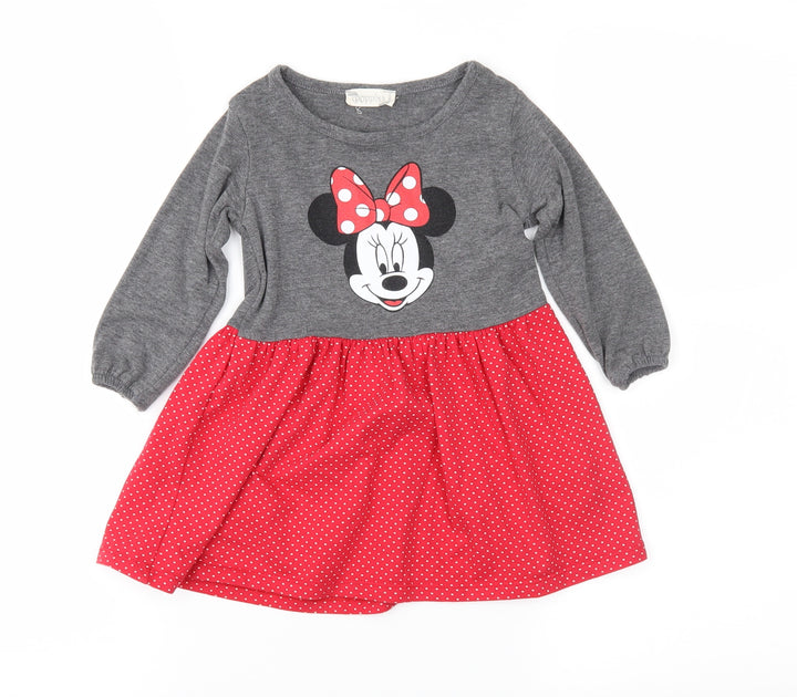 Poppins Girls Red Polka Dot Jersey Fit & Flare Size 12 Months - Minie Mouse
