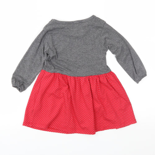Poppins Girls Red Polka Dot Jersey Fit & Flare  Size 12 Months  - Minie Mouse