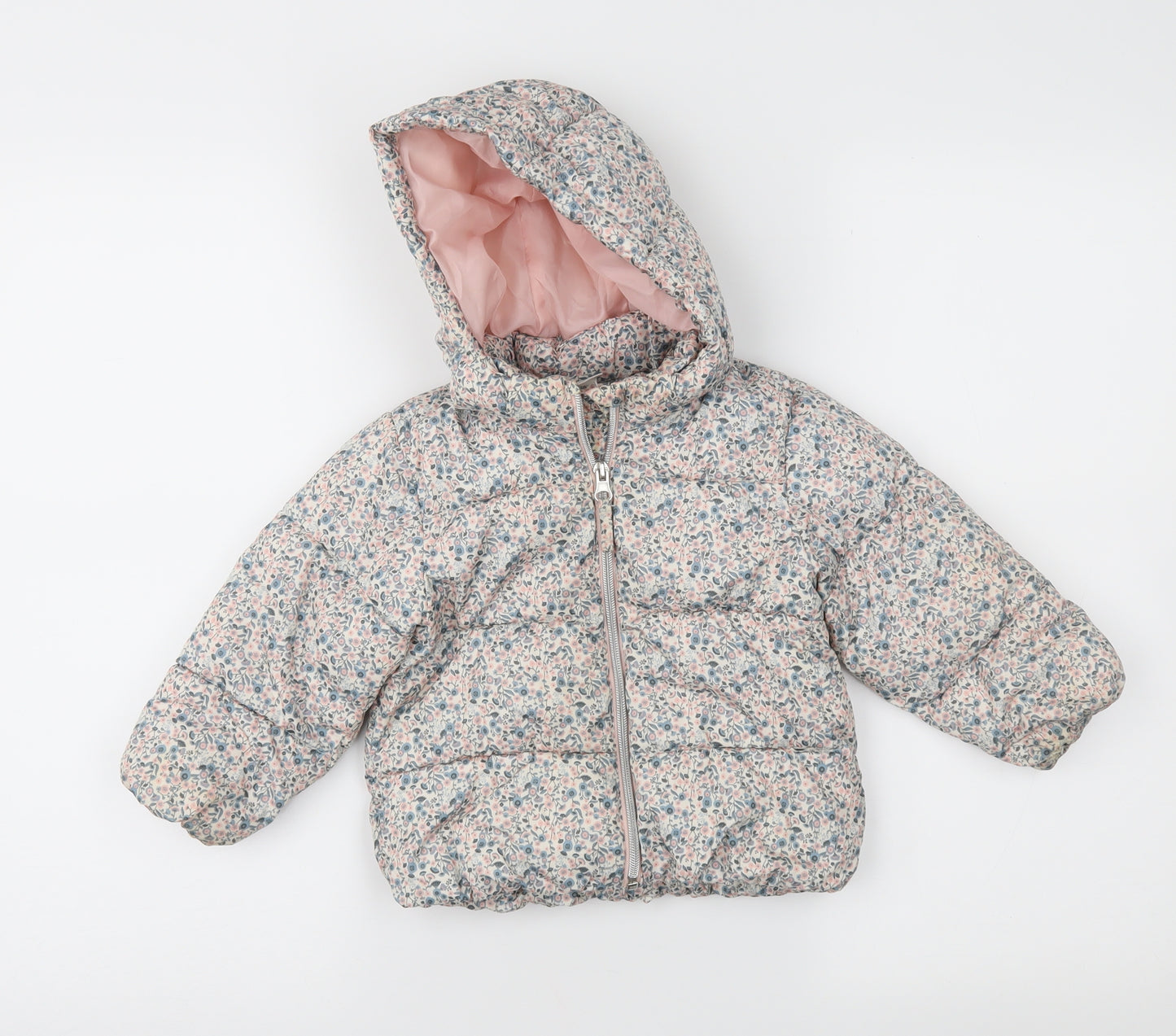 H&M Girls Pink Floral  Puffer Jacket Coat Size 18 Months