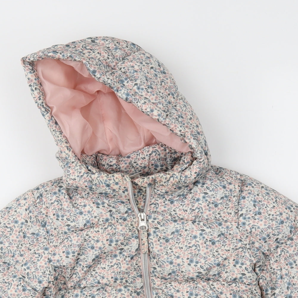 H&M Girls Pink Floral  Puffer Jacket Coat Size 18 Months