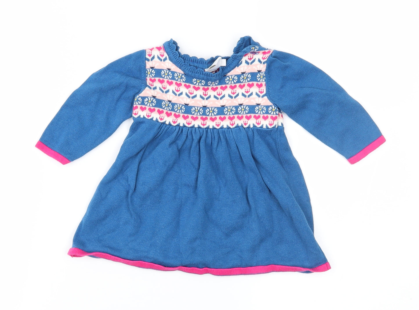 Mini Club Girls Blue Fair Isle Knit Jumper Dress  Size 3-6 Months