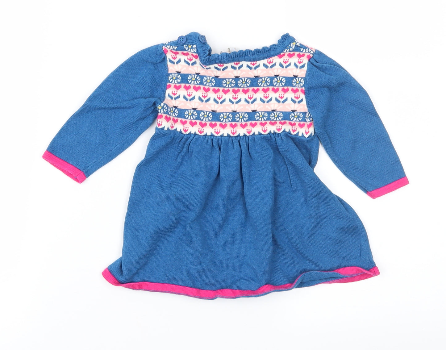 Mini Club Girls Blue Fair Isle Knit Jumper Dress  Size 3-6 Months