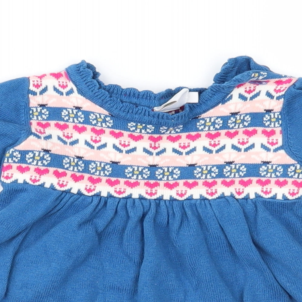 Mini Club Girls Blue Fair Isle Knit Jumper Dress  Size 3-6 Months