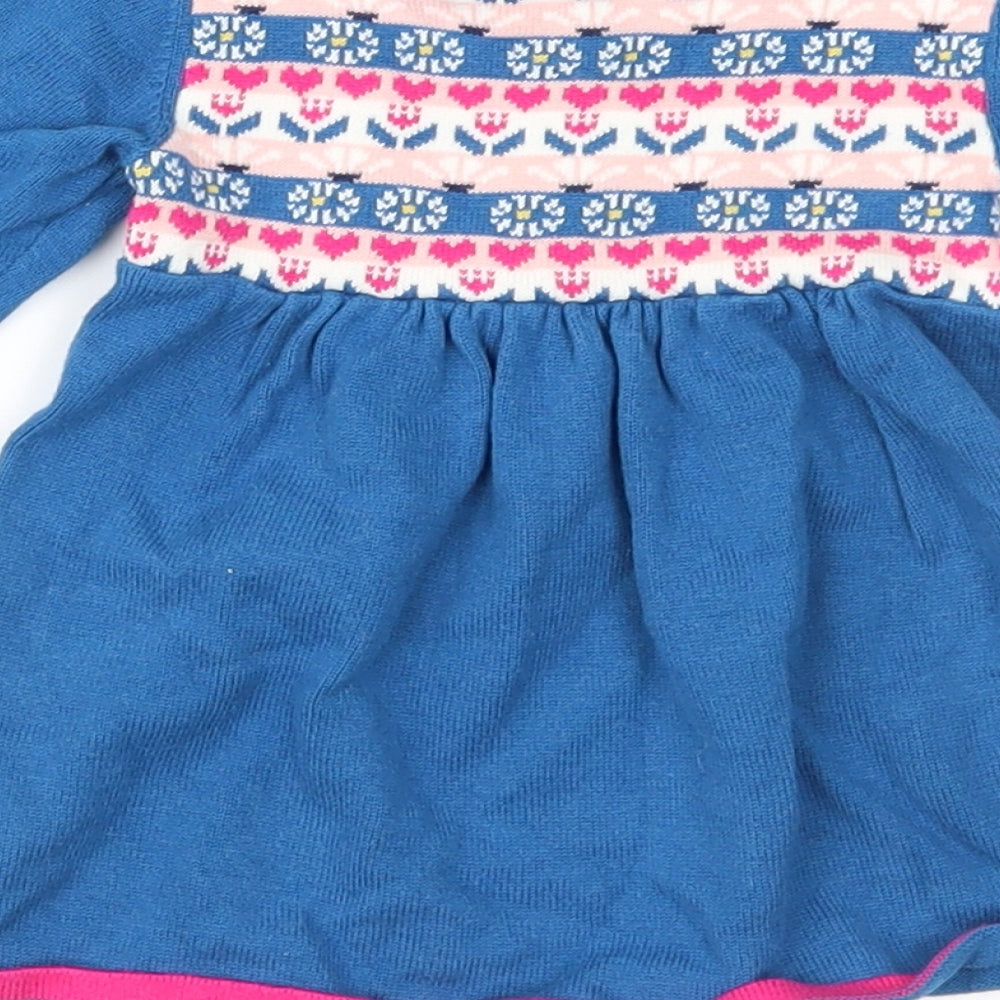 Mini Club Girls Blue Fair Isle Knit Jumper Dress  Size 3-6 Months