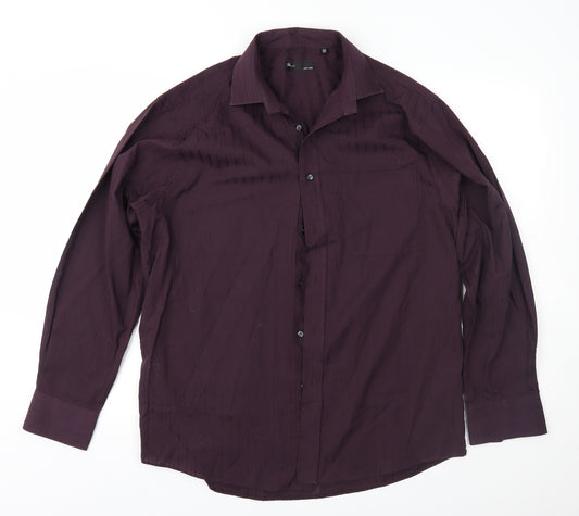 Front view of BHS men’s purple button-up, size 15.5