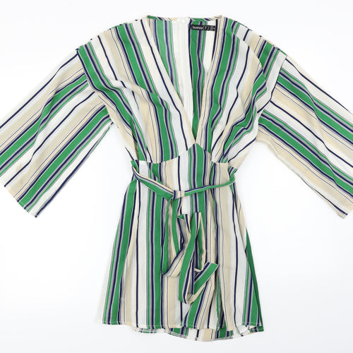 Boohoo  Womens Ivory Striped  Basic Blouse Size 8