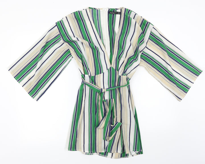 Boohoo Womens Ivory Striped Basic Blouse Size 8
