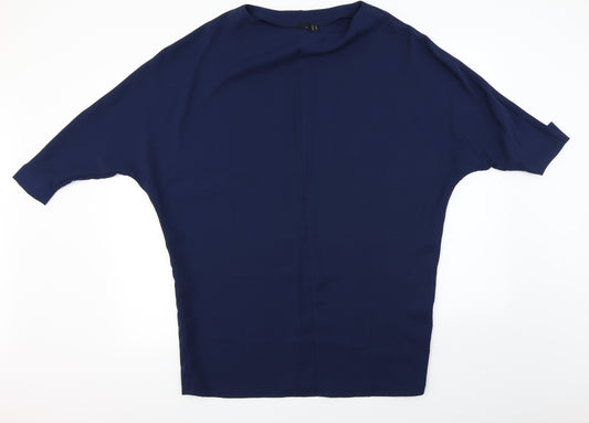 Front view of Preworn women’s blue basic blouse, size UK 4