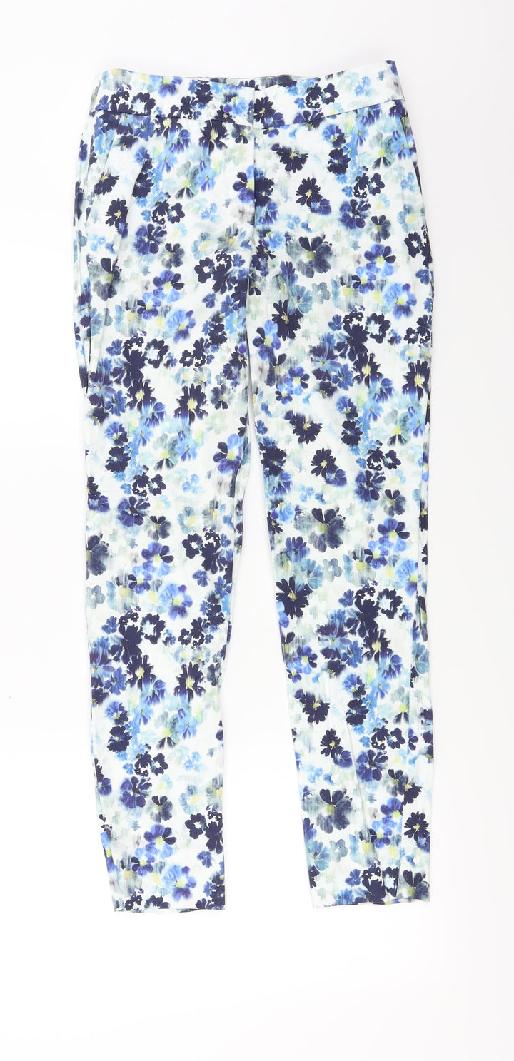 Warehouse Womens Blue Floral Trousers Size 6 L24 in